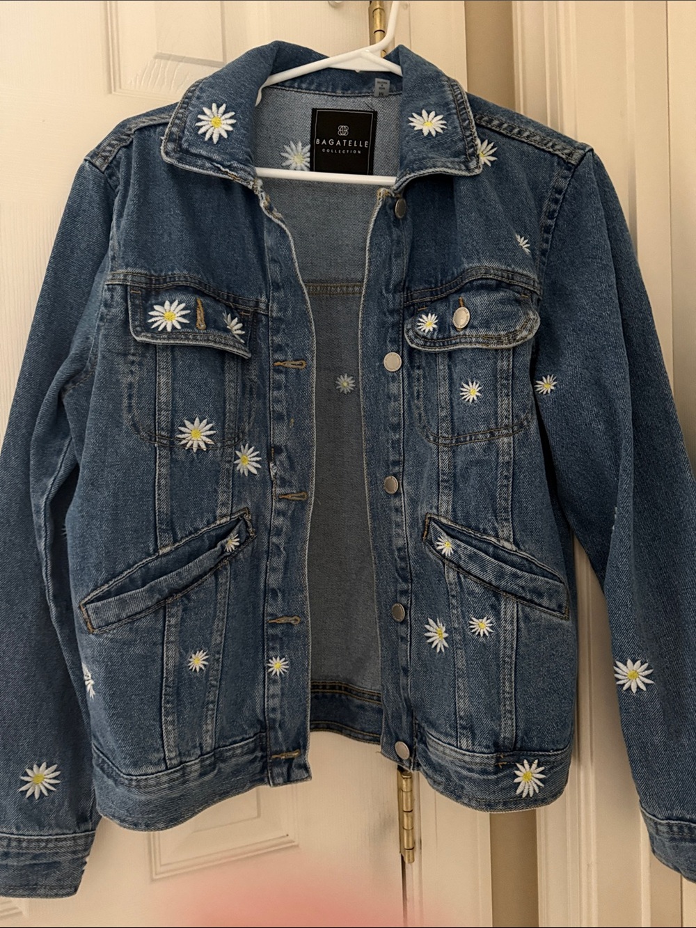 Bagatelle Blue Denim Jacket with White & Yellow Daisy Embroidery